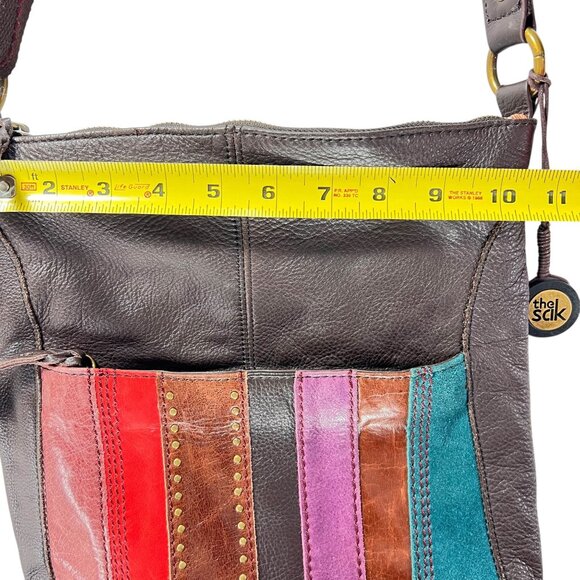 The Sak Striped Patchwork Leather Crossbody Bag Adjustable Strap Red Pink Teal - Picture 16 of 16